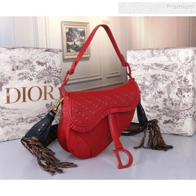 Dior Saddle Medium Bag in Ultra Matte Embossed Leather Red 2019 (BINF-9100907)