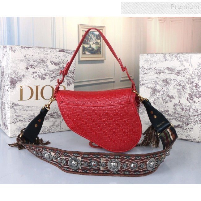 Dior Saddle Medium Bag in Ultra Matte Embossed Leather Red 2019 (BINF-9100907)