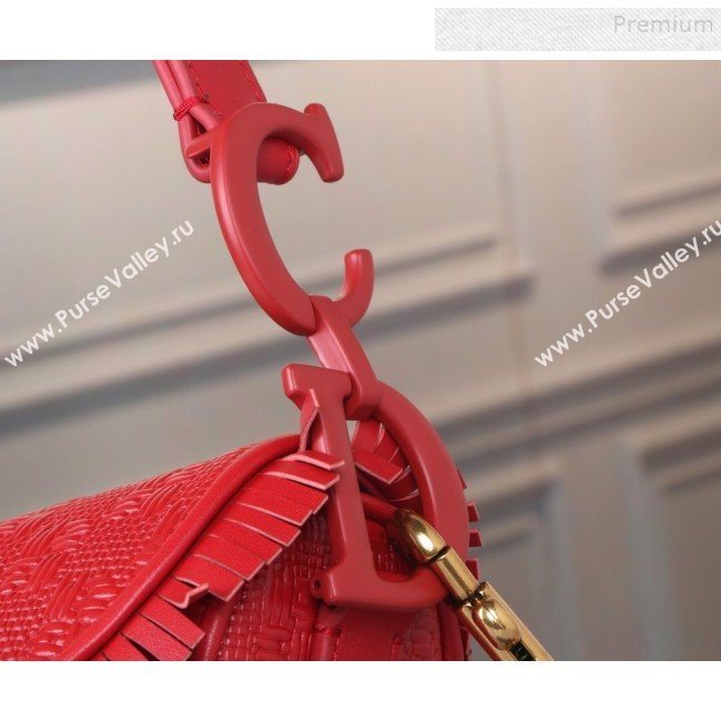 Dior Saddle Medium Bag in Ultra Matte Embossed Leather Red 2019 (BINF-9100907)