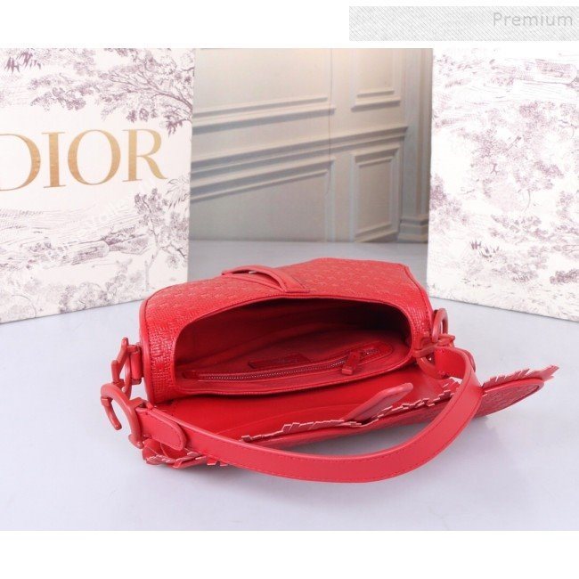 Dior Saddle Medium Bag in Ultra Matte Embossed Leather Red 2019 (BINF-9100907)