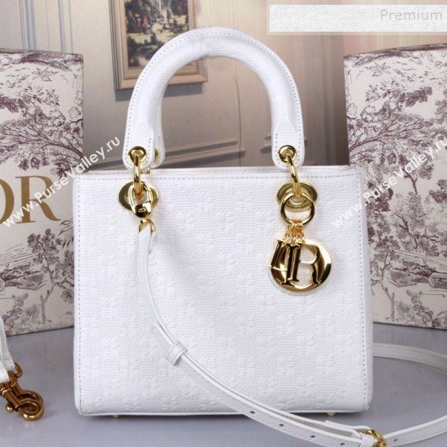 Dior Lady Dior Medium Bag in Ultra Matte Embossed Calfskin White 2019 (BINF-9100911)