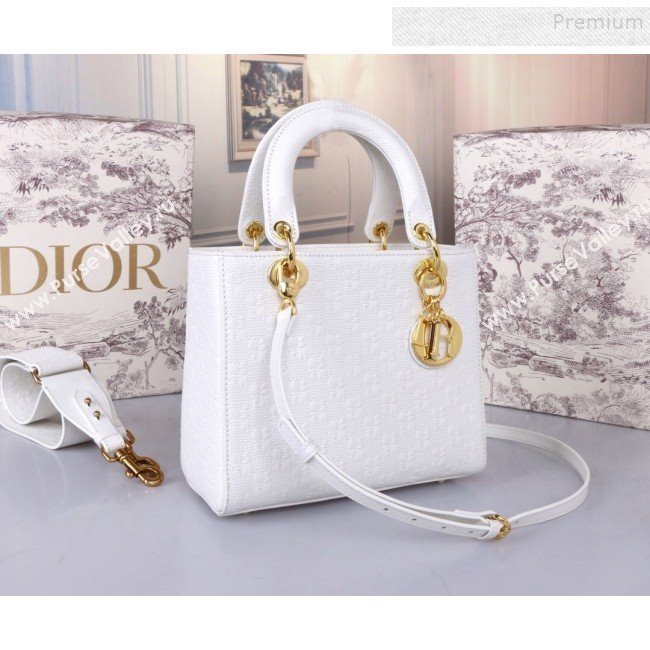 Dior Lady Dior Medium Bag in Ultra Matte Embossed Calfskin White 2019 (BINF-9100911)