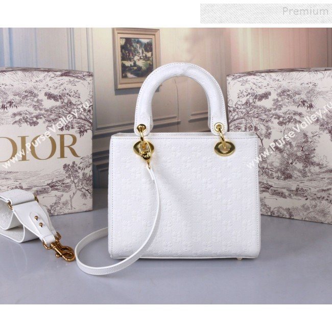 Dior Lady Dior Medium Bag in Ultra Matte Embossed Calfskin White 2019 (BINF-9100911)