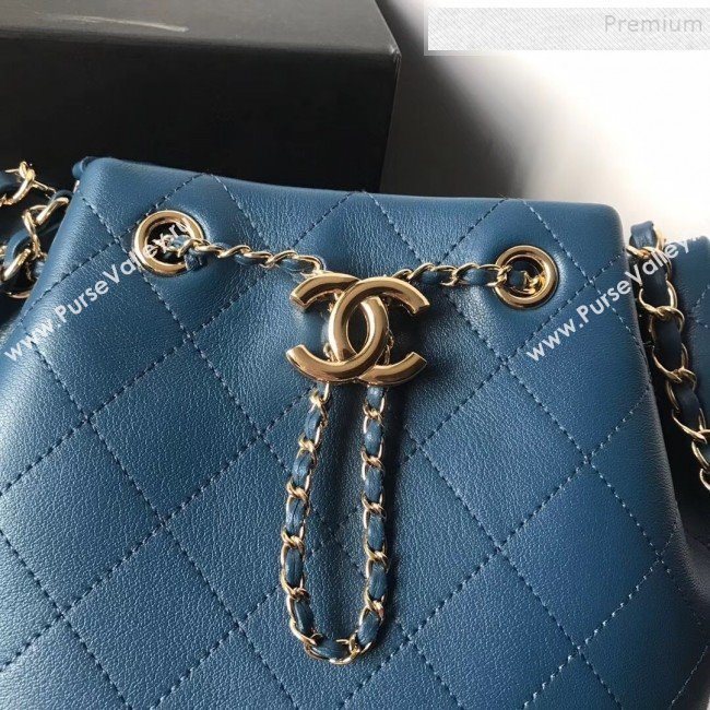 Chanel Quilted Leather Chain Drawstring Small Bucket Bag Blue 2019 (KAIS-9100711)