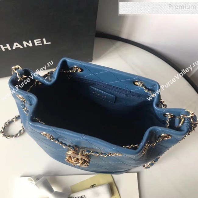 Chanel Quilted Leather Chain Drawstring Small Bucket Bag Blue 2019 (KAIS-9100711)