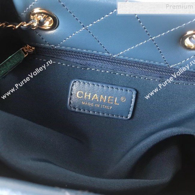 Chanel Quilted Leather Chain Drawstring Small Bucket Bag Blue 2019 (KAIS-9100711)