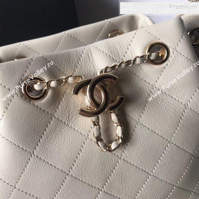 Chanel Quilted Leather Chain Drawstring Small Bucket Bag White 2019 (KAIS-9100710)