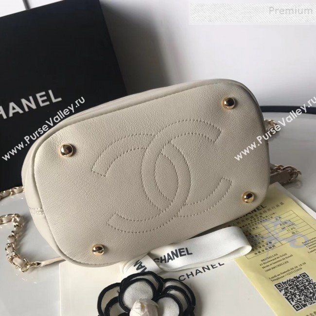 Chanel Quilted Leather Chain Drawstring Small Bucket Bag White 2019 (KAIS-9100710)