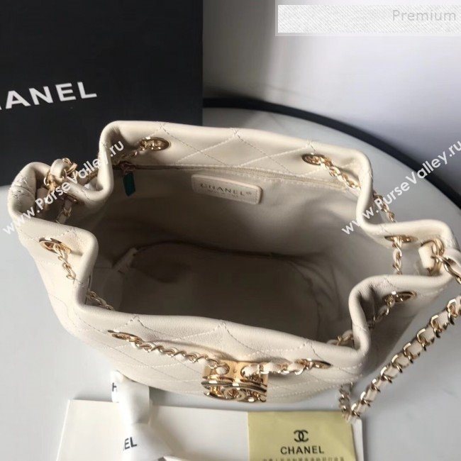 Chanel Quilted Leather Chain Drawstring Small Bucket Bag White 2019 (KAIS-9100710)