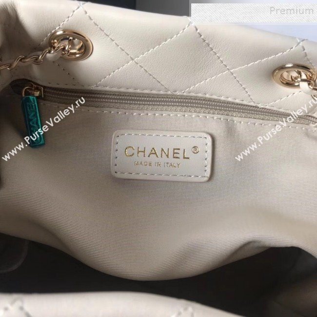 Chanel Quilted Leather Chain Drawstring Small Bucket Bag White 2019 (KAIS-9100710)