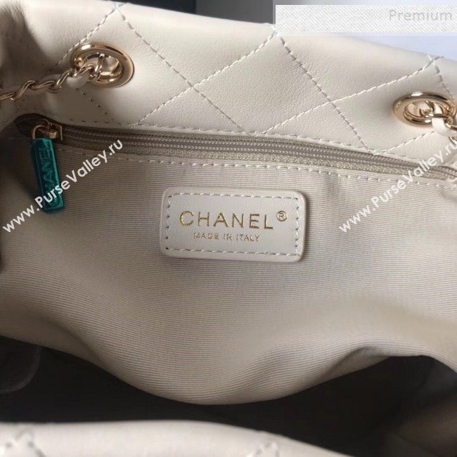 Chanel Quilted Leather Chain Drawstring Small Bucket Bag White 2019 (KAIS-9100710)