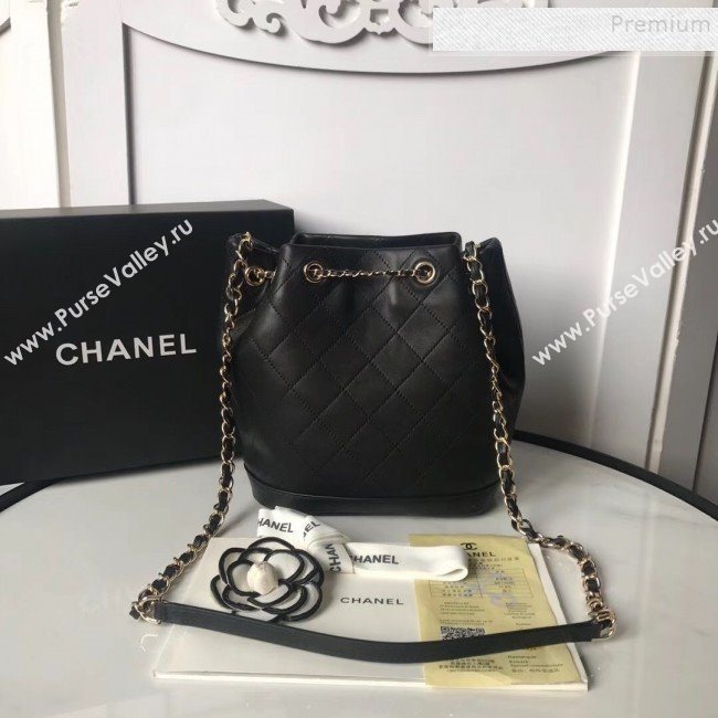 Chanel Quilted Leather Chain Drawstring Small Bucket Bag Black 2019 (KAIS-9100708)