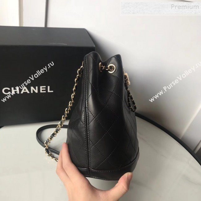 Chanel Quilted Leather Chain Drawstring Small Bucket Bag Black 2019 (KAIS-9100708)