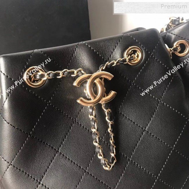 Chanel Quilted Leather Chain Drawstring Small Bucket Bag Black 2019 (KAIS-9100708)