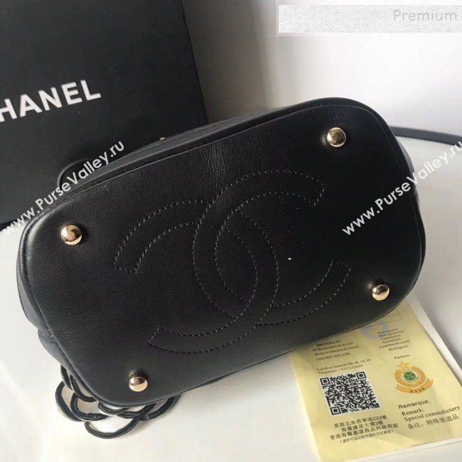 Chanel Quilted Leather Chain Drawstring Small Bucket Bag Black 2019 (KAIS-9100708)