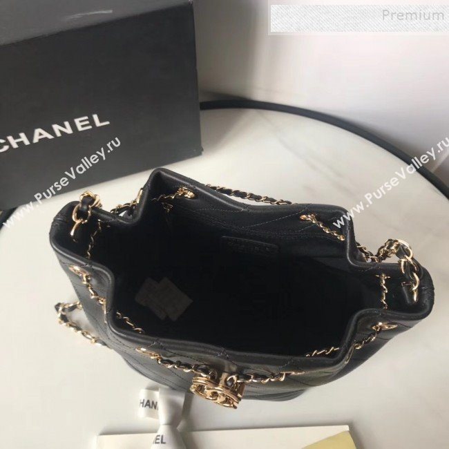 Chanel Quilted Leather Chain Drawstring Small Bucket Bag Black 2019 (KAIS-9100708)