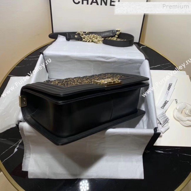 Chanel Tweed Medium Boy Flap Bag Black/Gold 2019 (KAIS-9100709)