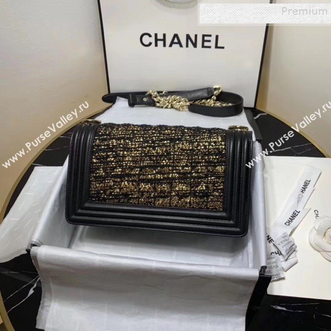 Chanel Tweed Medium Boy Flap Bag Black/Gold 2019 (KAIS-9100709)