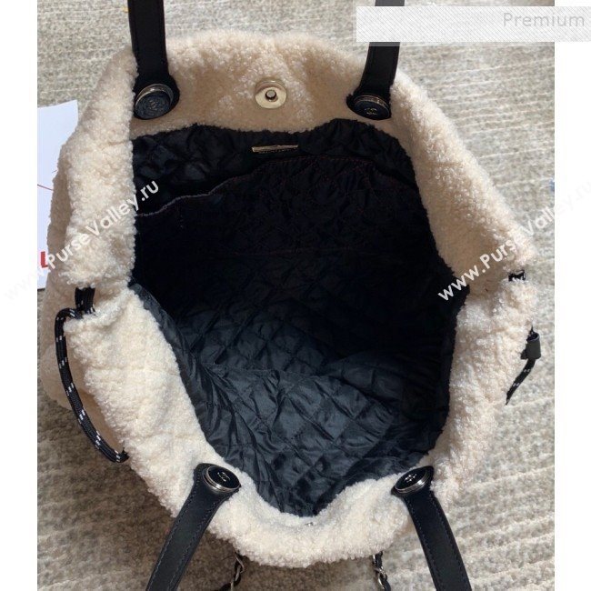 Chanel Quilted Shearling Sheepskin Medium Shopping Bag AS0981 White 2019 (FM-9100725)