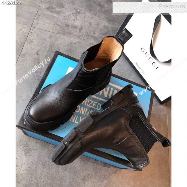 Gucci Leather Short Boots 598524 Black 2019 (For Women and Men)  (EM-9101033)