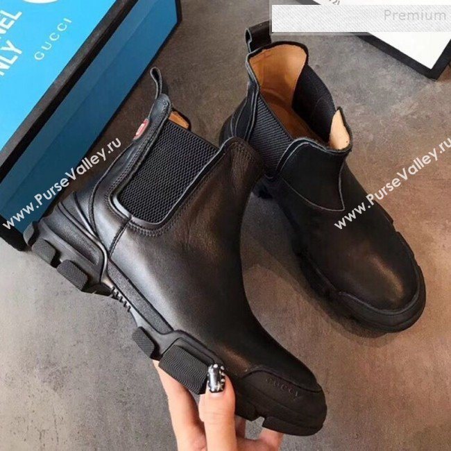 Gucci Leather Short Boots 598524 Black 2019 (For Women and Men)  (EM-9101033)