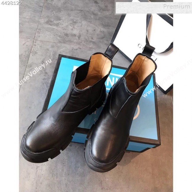 Gucci Leather Short Boots 598524 Black 2019 (For Women and Men)  (EM-9101033)