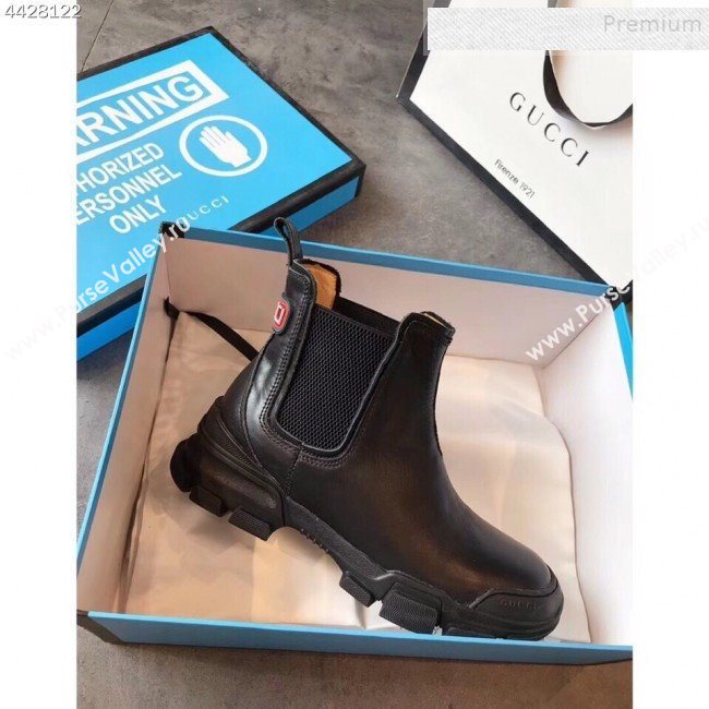 Gucci Leather Short Boots 598524 Black 2019 (For Women and Men)  (EM-9101033)