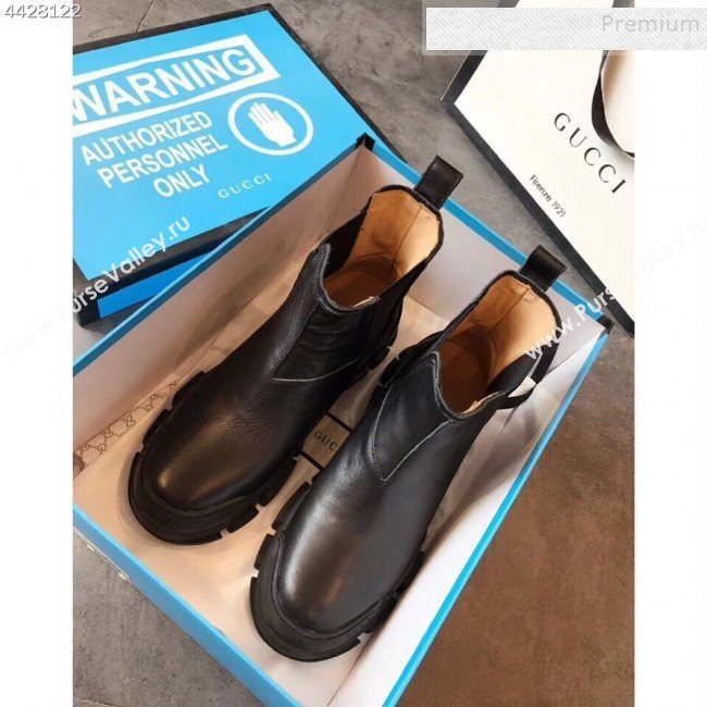 Gucci Leather Short Boots 598524 Black 2019 (For Women and Men)  (EM-9101033)