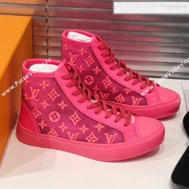 Louis Vuitton Luxembourg Monogram Embroidered High-top Sneakers Neon Pink 2019 (For Women and Men) (MD-9101122)