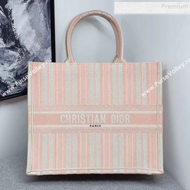 Dior Canvas Stripes Book Tote White/Pink 2019 (BINF-9100904)