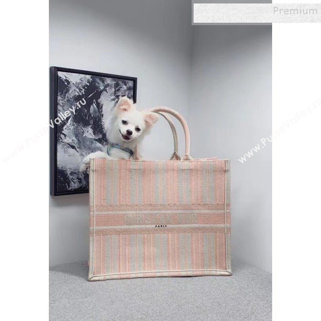 Dior Canvas Stripes Book Tote White/Pink 2019 (BINF-9100904)