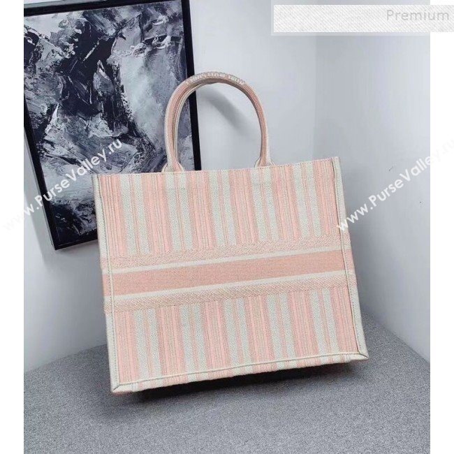 Dior Canvas Stripes Book Tote White/Pink 2019 (BINF-9100904)