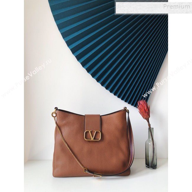 Valentino VSling Grainy Calfskin Hobo Shoulder Bag Brown 2019 (JJ3-9100922)