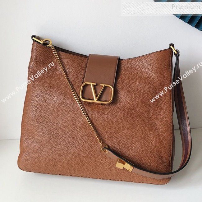 Valentino VSling Grainy Calfskin Hobo Shoulder Bag Brown 2019 (JJ3-9100922)
