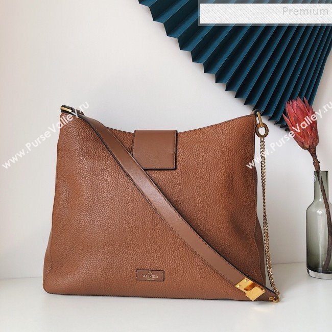 Valentino VSling Grainy Calfskin Hobo Shoulder Bag Brown 2019 (JJ3-9100922)