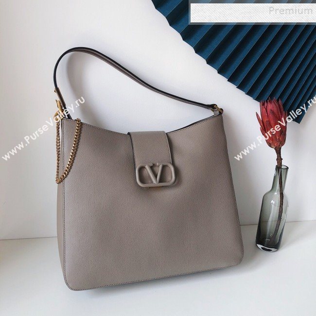 Valentino VSling Grainy Calfskin Hobo Shoulder Bag Grey 2019 (JJ3-9100923)
