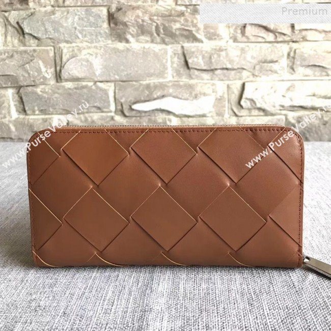 Bottega Veneta Maxi Woven Long Zipped Wallet Brown 2019 (MISU-9101021)