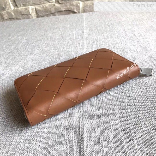 Bottega Veneta Maxi Woven Long Zipped Wallet Brown 2019 (MISU-9101021)