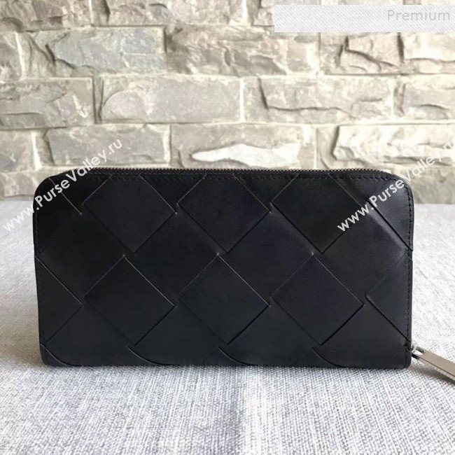 Bottega Veneta Maxi Woven Long Zipped Wallet Black 2019 (MISU-9101022)