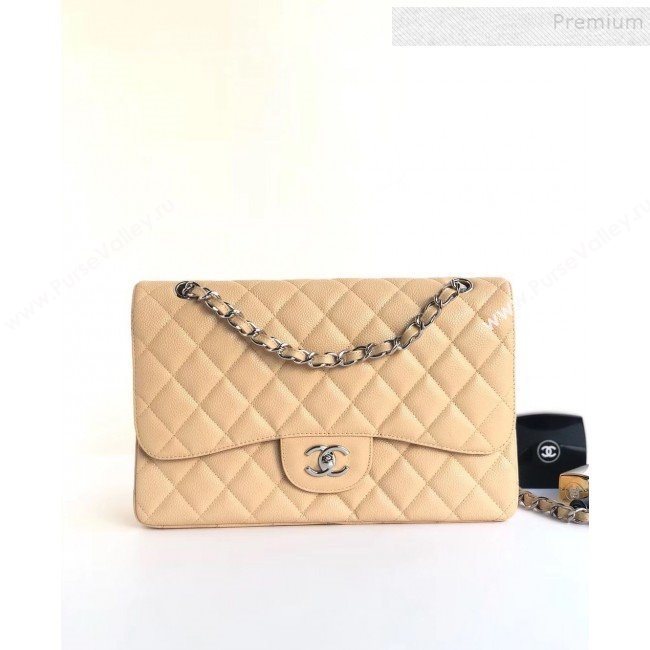 Chanel Caviar Leather Chain Jumbo Classic Flap Bag Apricot (Silver Hardware) (YD-9100993)