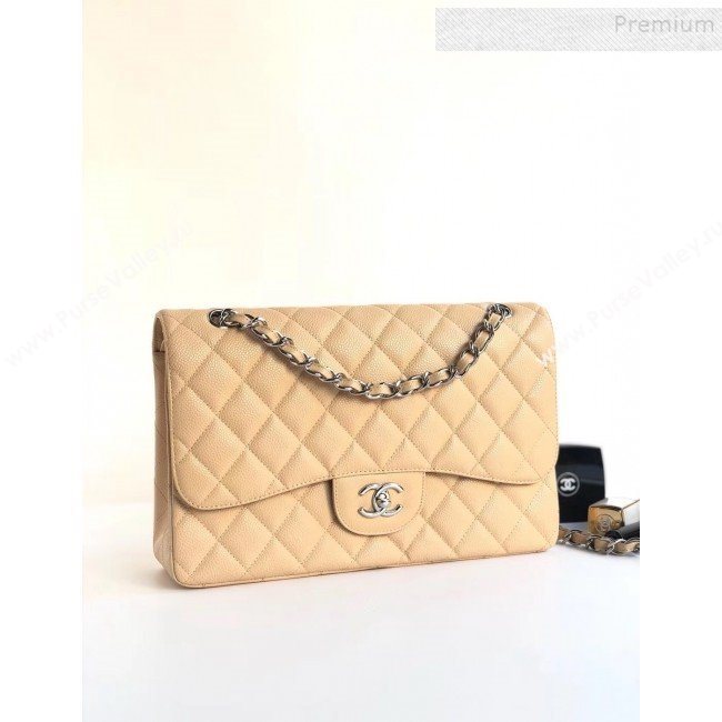 Chanel Caviar Leather Chain Jumbo Classic Flap Bag Apricot (Silver Hardware) (YD-9100993)