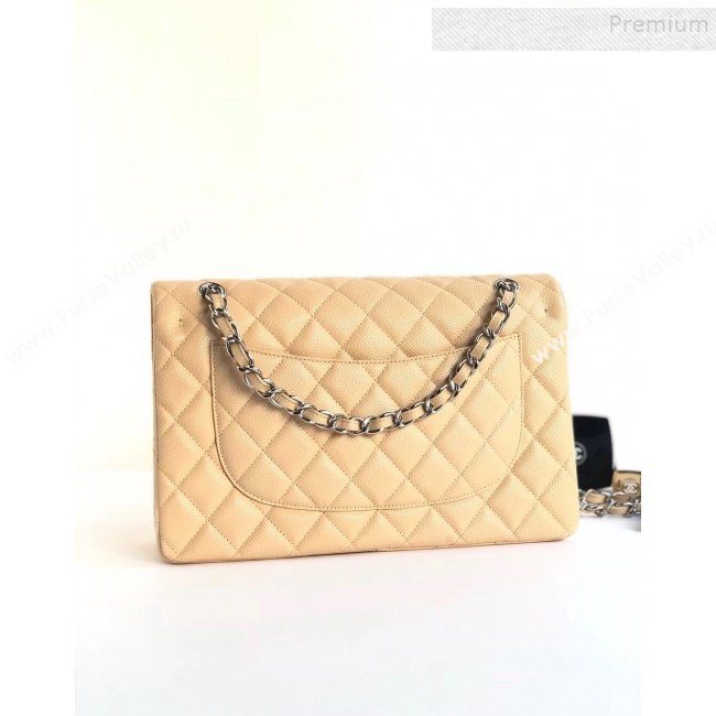Chanel Caviar Leather Chain Jumbo Classic Flap Bag Apricot (Silver Hardware) (YD-9100993)