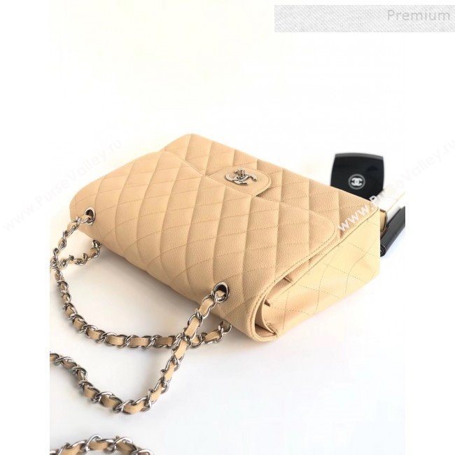Chanel Caviar Leather Chain Jumbo Classic Flap Bag Apricot (Silver Hardware) (YD-9100993)