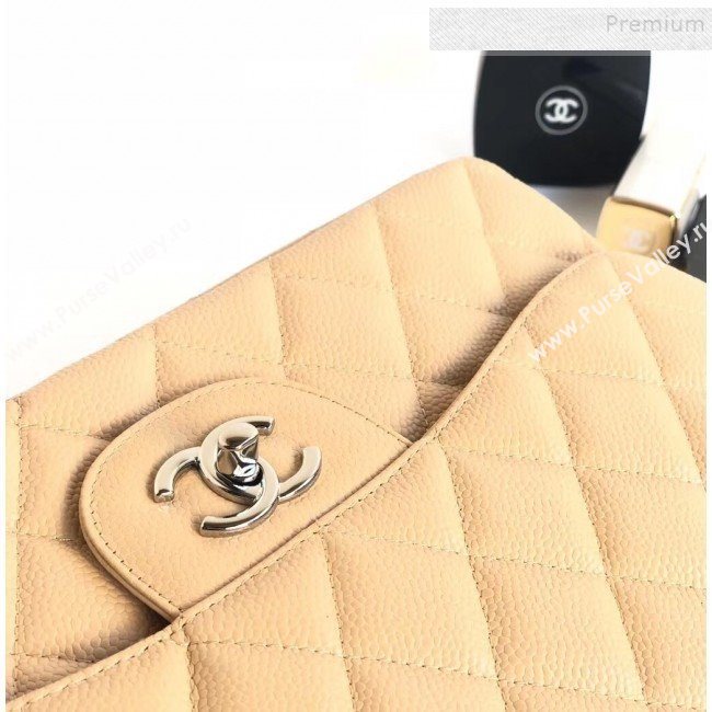 Chanel Caviar Leather Chain Jumbo Classic Flap Bag Apricot (Silver Hardware) (YD-9100993)