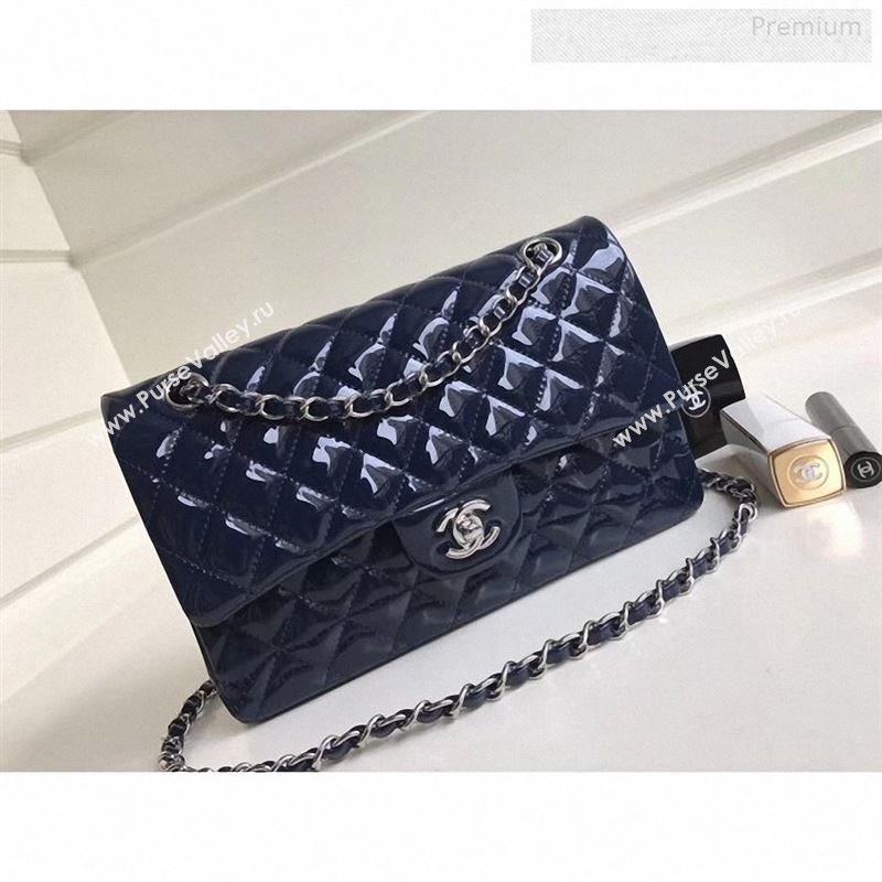 Chanel Patent Calfskin Medium Classic Flap Bag A1112 Deep Blue（Silver Hardware） (YD-9112871)