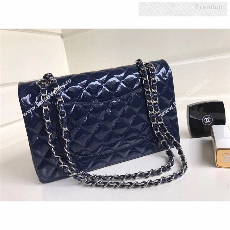 Chanel Patent Calfskin Medium Classic Flap Bag A1112 Deep Blue（Silver Hardware） (YD-9112871)