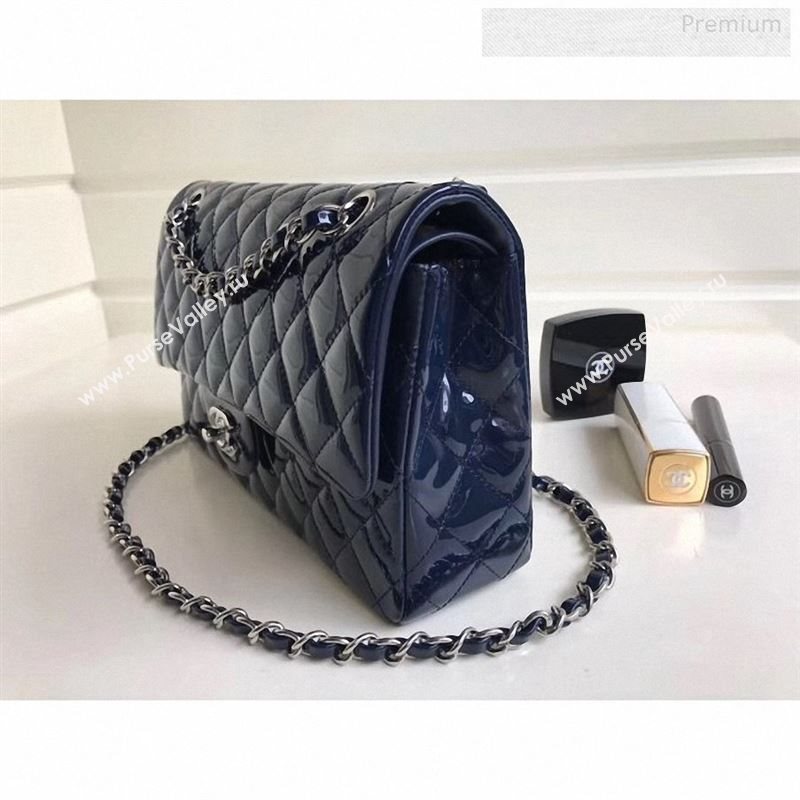 Chanel Patent Calfskin Medium Classic Flap Bag A1112 Deep Blue（Silver Hardware） (YD-9112871)