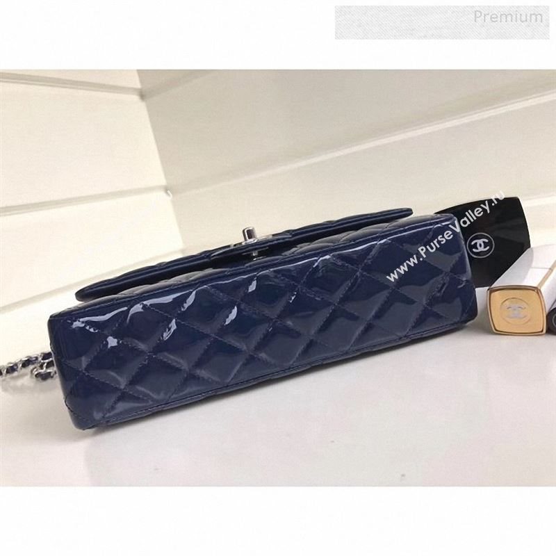 Chanel Patent Calfskin Medium Classic Flap Bag A1112 Deep Blue（Silver Hardware） (YD-9112871)