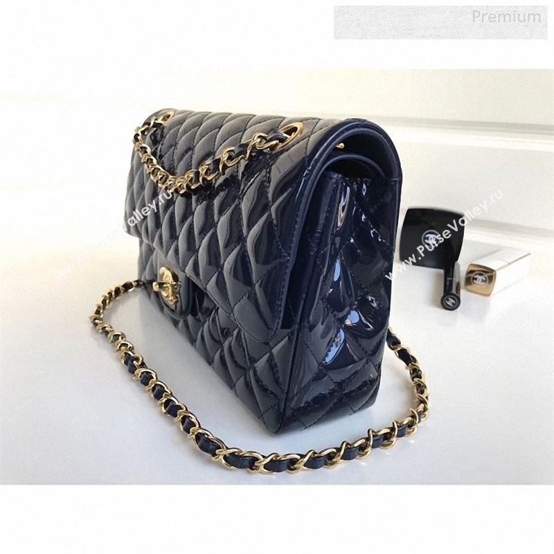 Chanel Patent Calfskin Medium Classic Flap Bag A1112 Deep Blue（Gold Hardware） (YD-9122873)