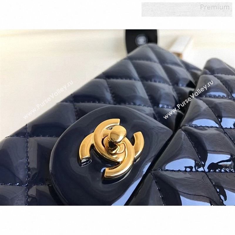 Chanel Patent Calfskin Medium Classic Flap Bag A1112 Deep Blue（Gold Hardware） (YD-9122873)